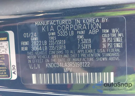 2024 Kia Ev6 Wind from USA, damaged, VIN KNDC34LA3R5198122